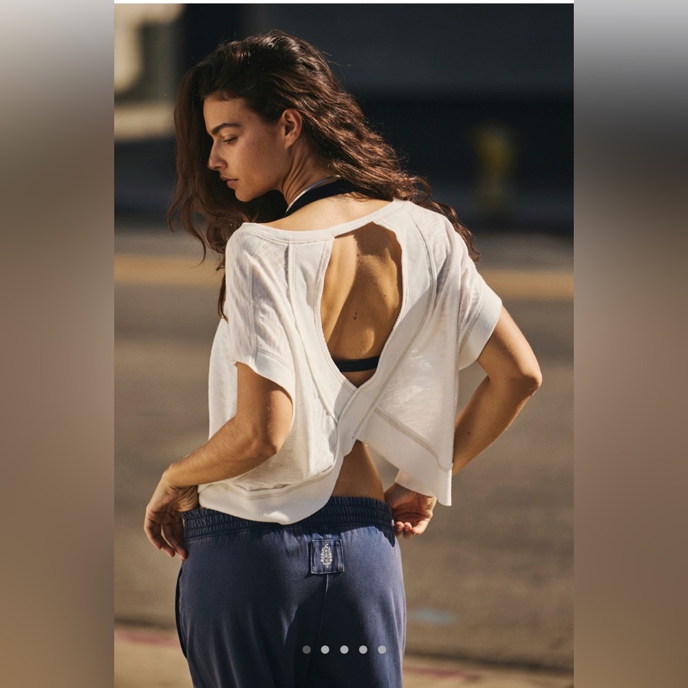FP Movement by Free People White Open-Back Short Sleeve Tee